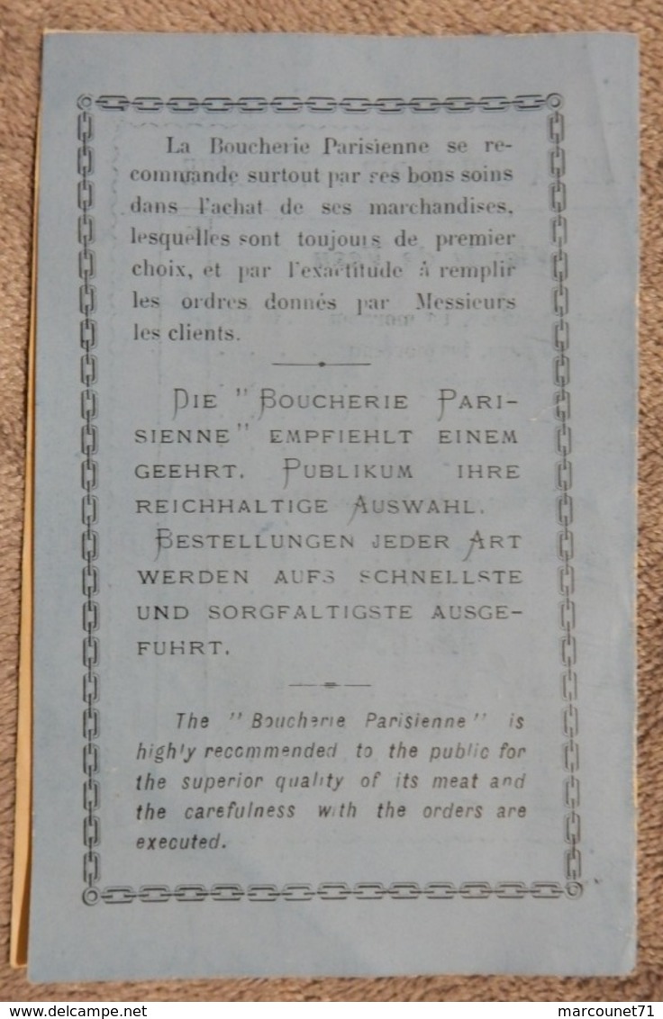 Rare Document Commercial Début 20 Eme Boucherie Parisienne Hubert Beau Menton Tarif - 1900 – 1949