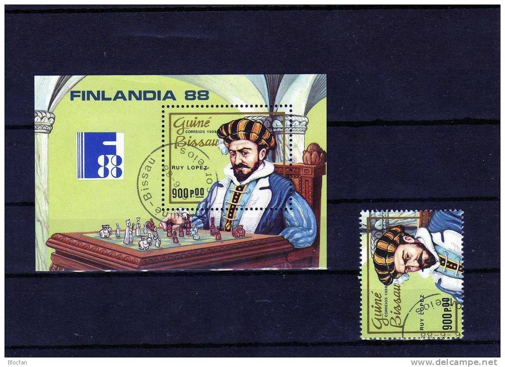 Schachmeister Helsinki 1988 Guinea Bissau Block 274 O 7€ Expo FINNLANDIA Chess Bloc S/s Philatelics Sheet Bf Guinee - Guinea-Bissau