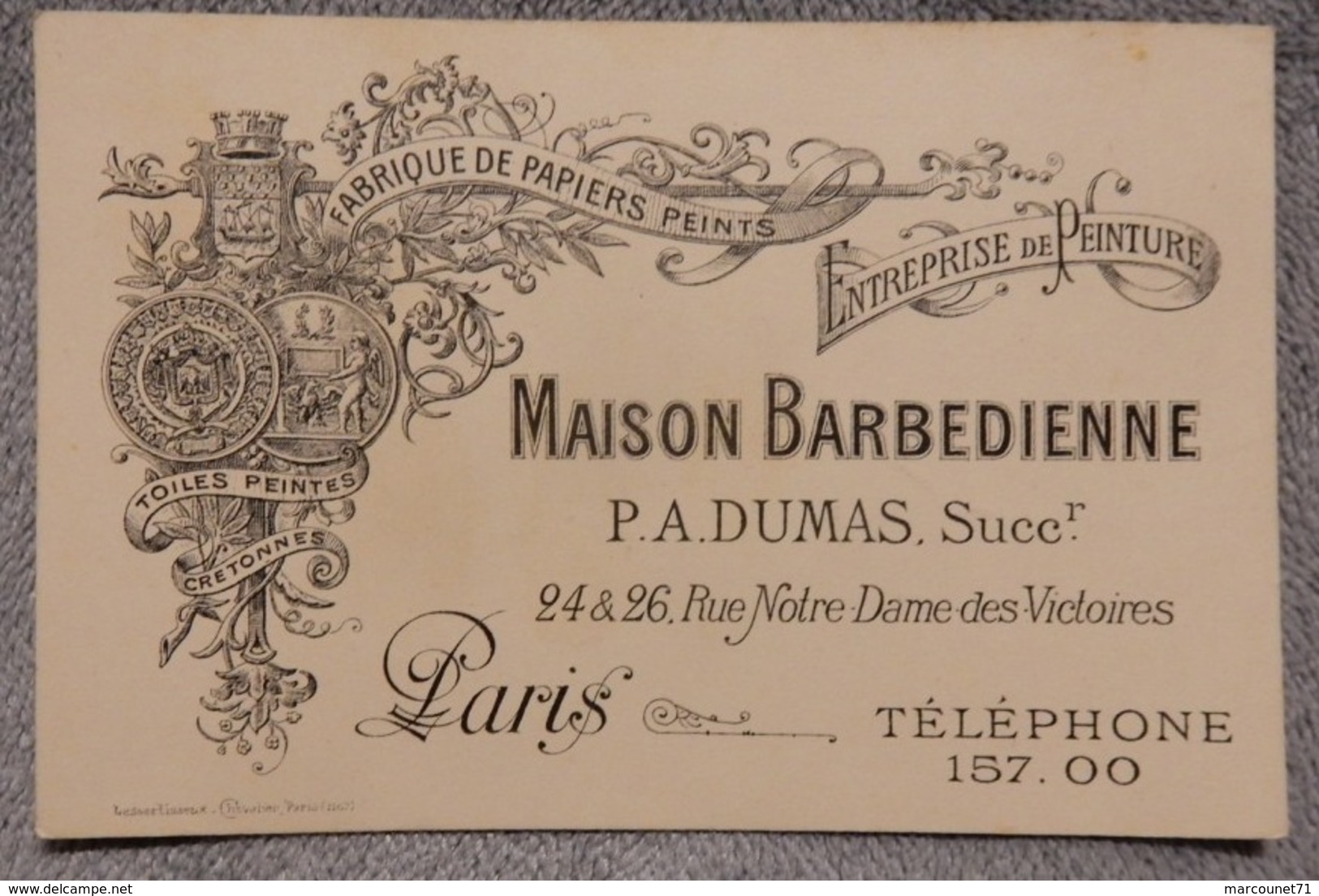 Ancienne Carte De Visite Art Nouveau Fabrique De Papiers Peints Peinture Maison Barbedienne Rue Notre Dame Des Victoires - 1900 – 1949