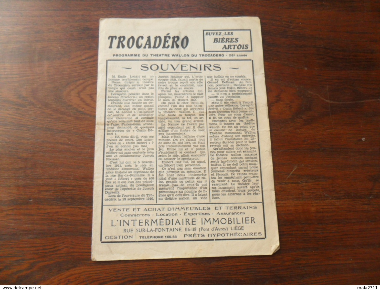 ANCIEN PROGRAMME / THEATRE WALLON DU TROCADERO / 26ième  ANNEE / 1942 - Programmes