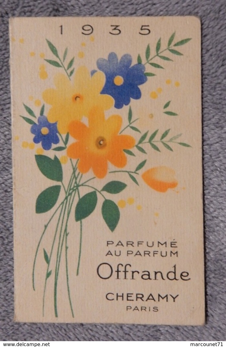 Ancien Calendrier De Poche Parfumé Petit Format 1935 Parfum Offrande Cheramy Paris Parfumerie Lyon - Petit Format : 1921-40