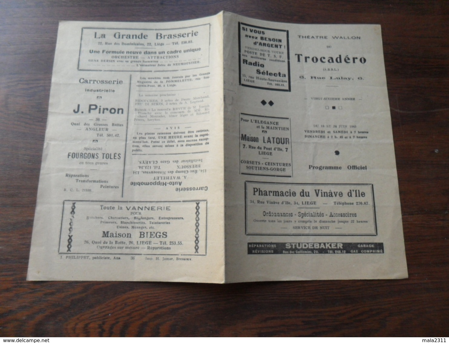 ANCIEN PROGRAMME / THEATRE WALLON DU TROCADERO / 26ième  ANNEE / 1942 - Programmes