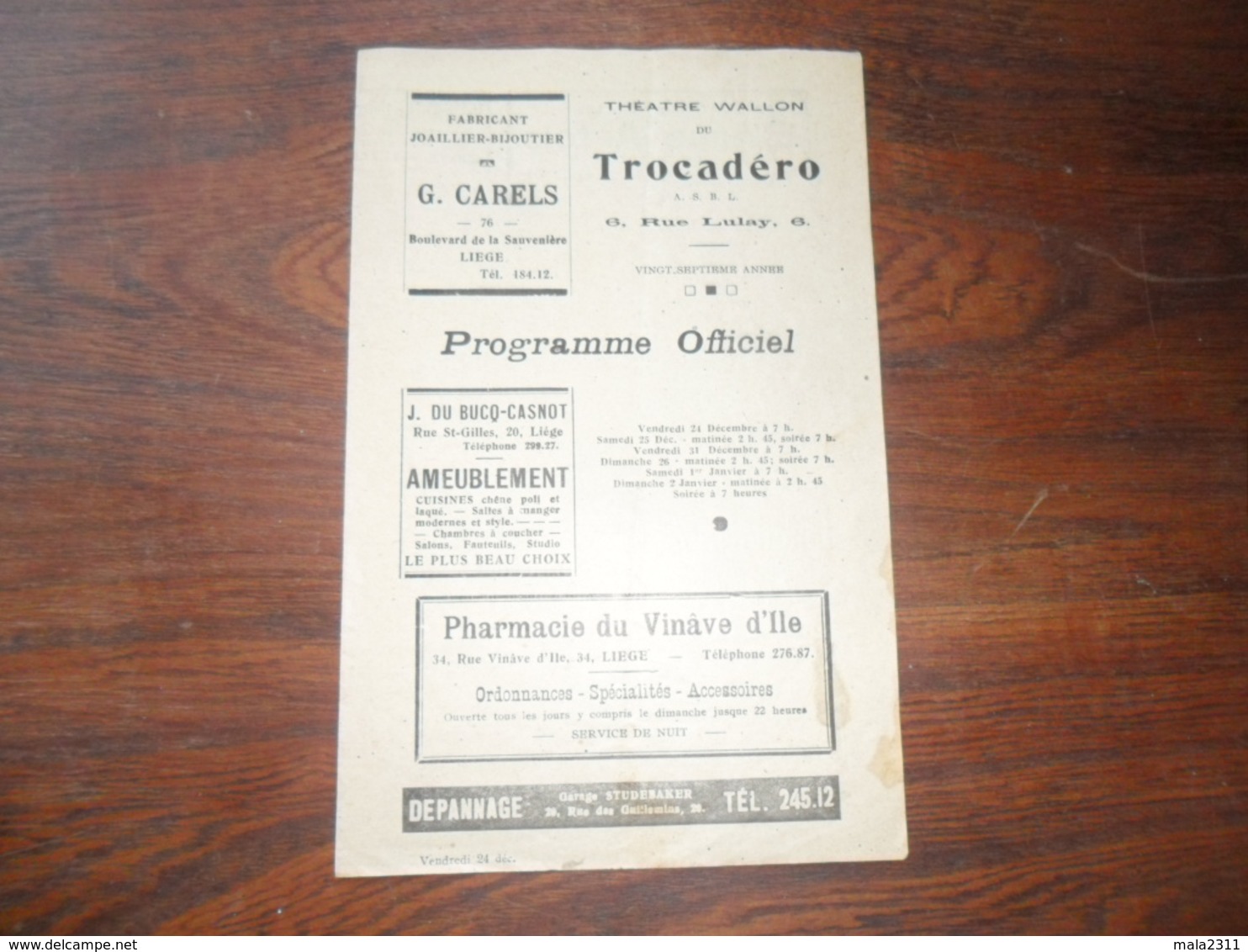 ANCIEN PROGRAMME / THEATRE WALLON DU TROCADERO / 27ième  ANNEE / 1943 - Programmes