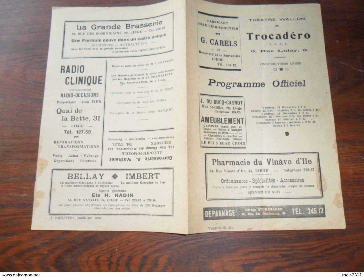 ANCIEN PROGRAMME / THEATRE WALLON DU TROCADERO / 27ième  ANNEE / 1943 - Programmes