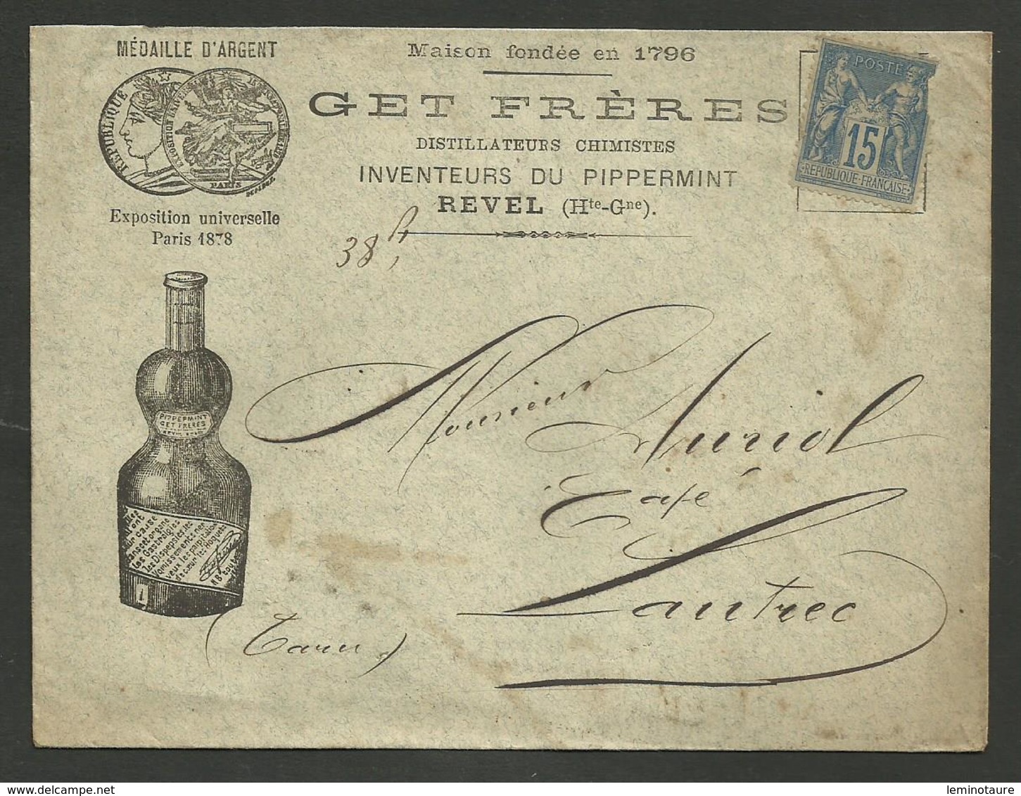 Enveloppe Illustrée " GET FRERES Distillateurs & Inventeurs Du Pippermint " REVEL - HAUTE GARONNE / 1887 - Alimentaire