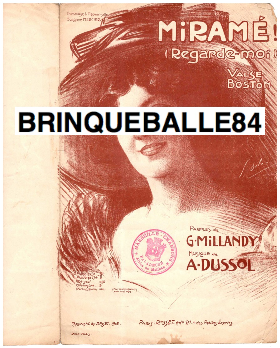 CAF CONC GEORGES MILLANDY PARTITION MIRAMÉ REGARDE-MOI DUSSOL ILL GEORGES DOLA 1908 SUZANNE MERCIER VALSE BOSTON - Autres & Non Classés