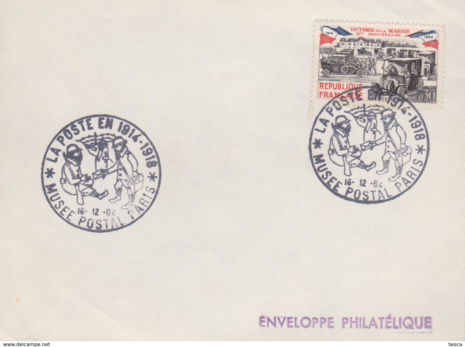 COVER FRANCE  1964, WITH SPECIAL POSTMARK LA POSTE EN 1914-1918 MUSEE POSTAL PARIS 1965 - Cartas & Documentos