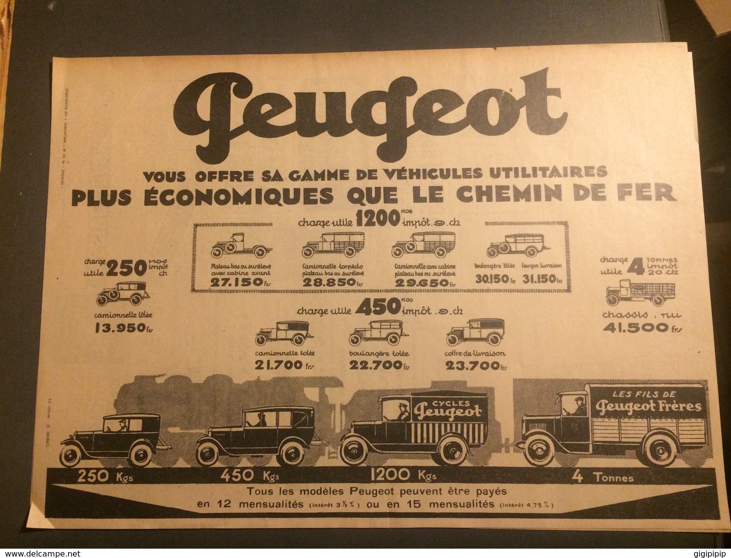 ANNEES 20/30 PUBLICITE AUTOMOBILE PEUGEOT PLUS ECONOMIQUE QUE LE CHEMIN DE FER - Collections