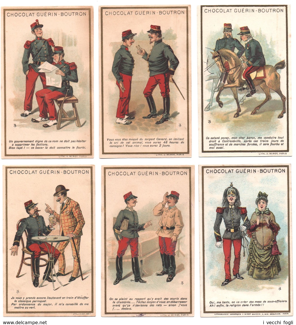 6 Chromos, Victorian Trade Cards. Petites Scènes Amusantes. Scenette Divertenti. Imp. Minot - Autres & Non Classés