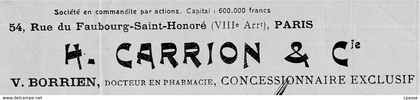 Facture Laboratoire De Biologie Appliquée H. CARRION & Cie (V. BORRIEN Docteur En Pharmacie) 75008 PARIS - 1900 – 1949