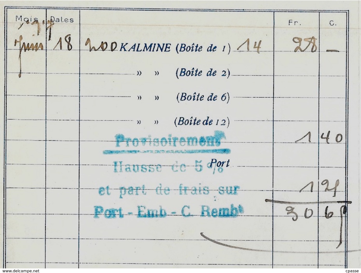 Facture KALMINE P. METADIER Docteur En Pharmacie 37 TOURS - 1900 – 1949