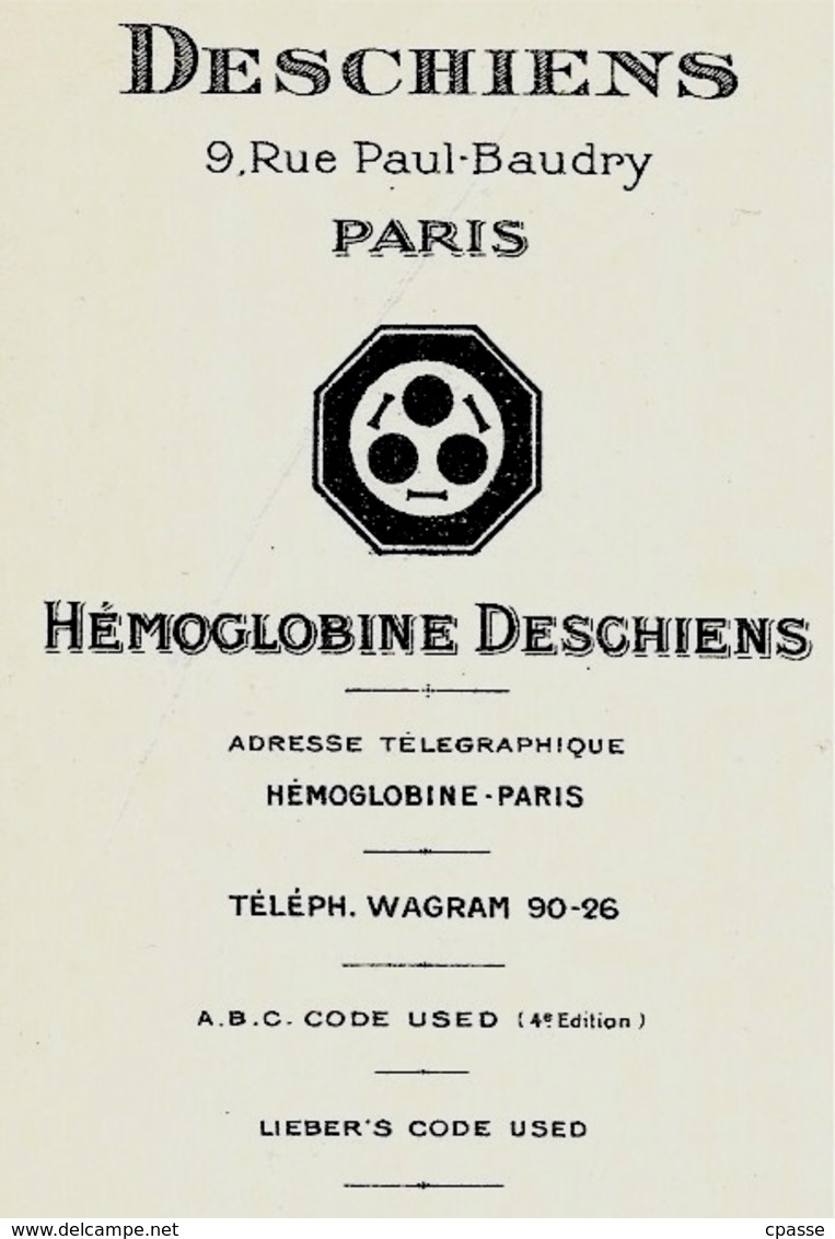 Facture HEMOGLOBINE DESCHIENS Rue Paul Baudry 75008 PARIS (Pharmacie) "Gare Aux Voleurs" - 1900 – 1949