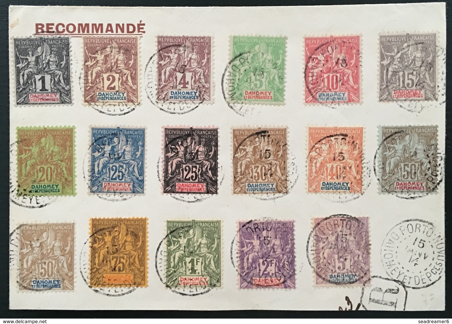 Lettre 1914 Dahomey Type Groupe : Toutes Les Valeurs Au Type Groupe Sur Recommandé (adresse Coupée :(...) - Lettres & Documents