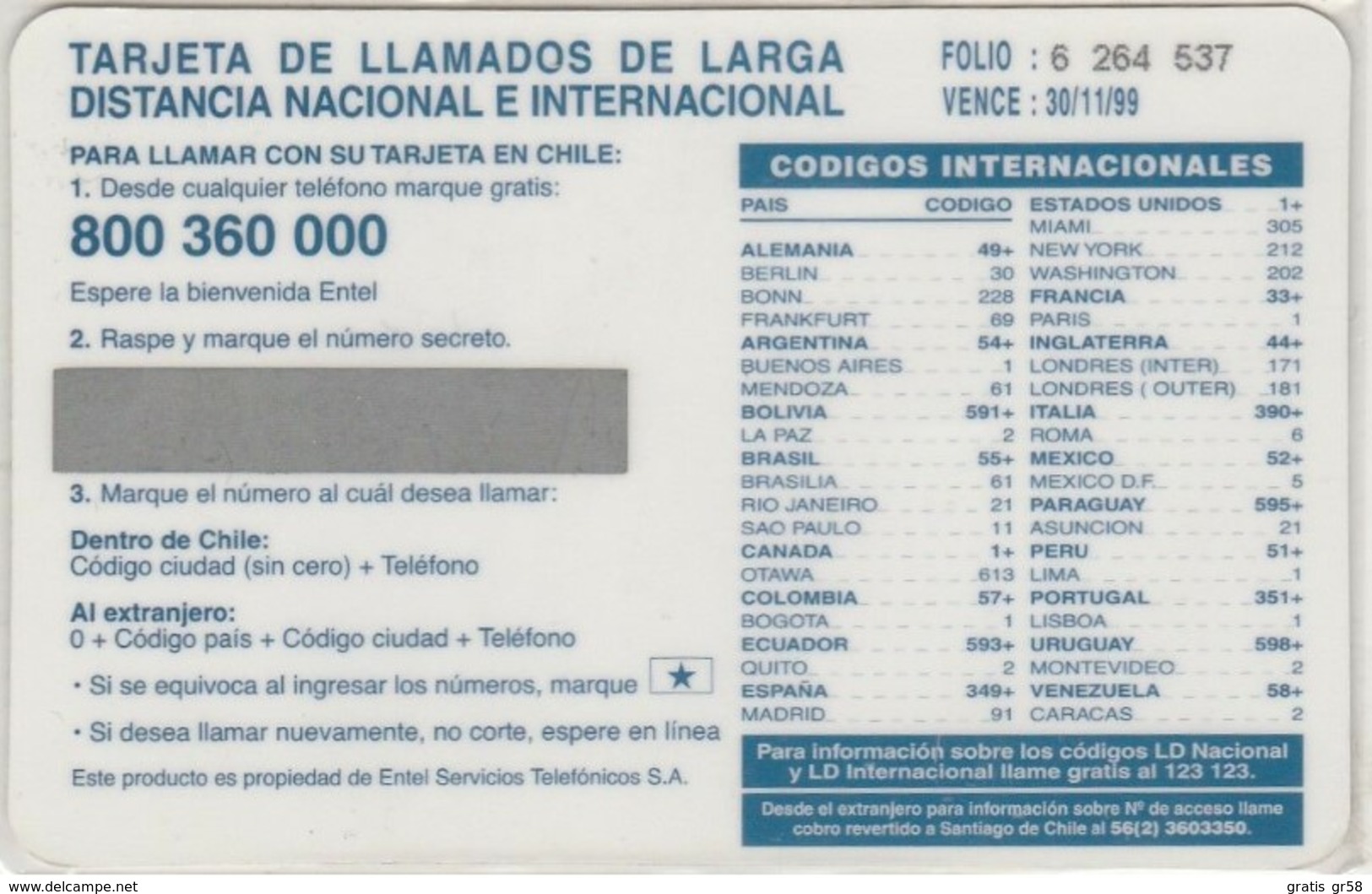 Chile - ENT-Tower-011a, Torre Y Montaña Nevada, Telecommunications Tower, Mountains, 500US$, Exp. 30/11/99, Mint - Chile
