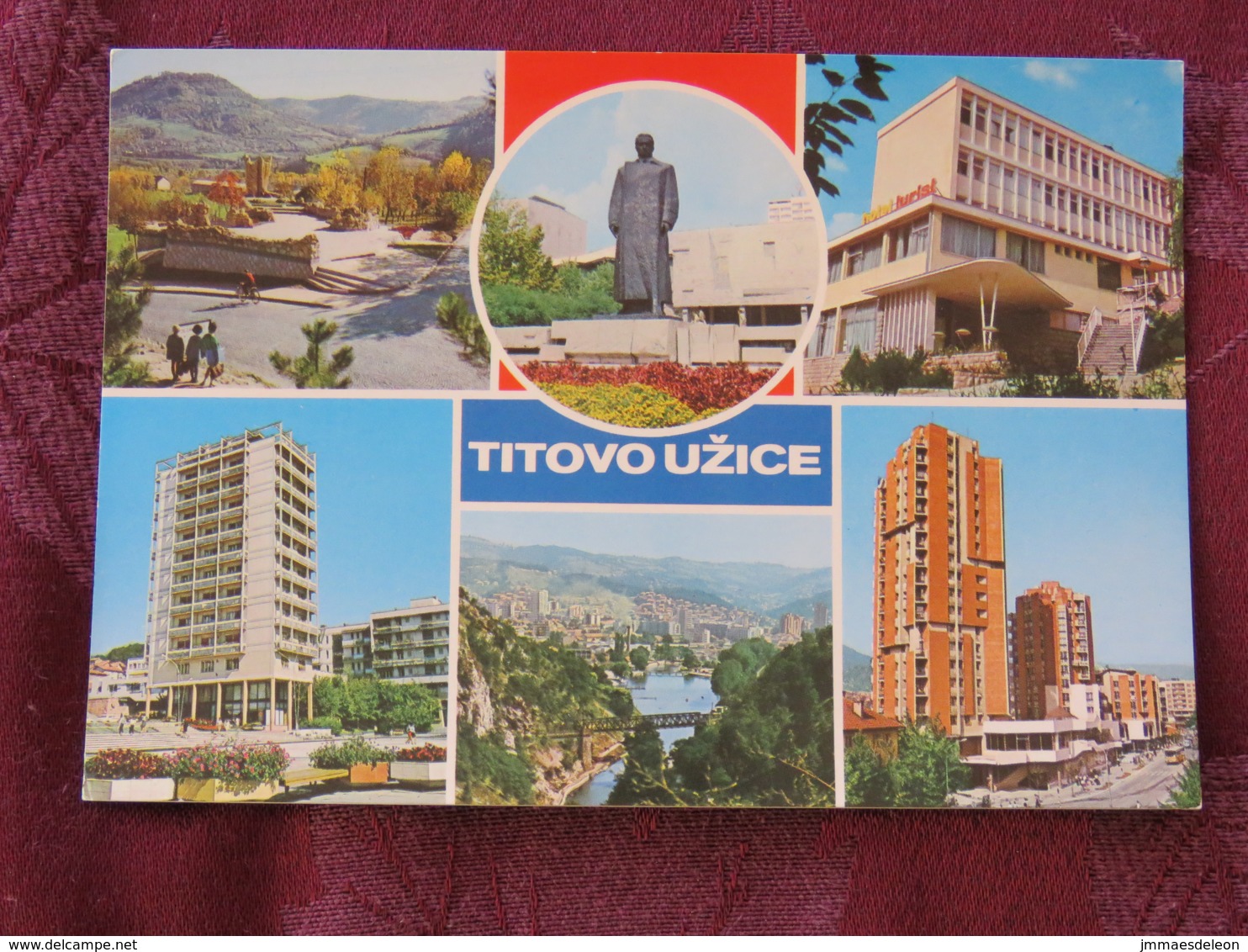 Serbia Unused Postcard Uzice Titovo Multiview Statue Buildings River Bridge - Serbie