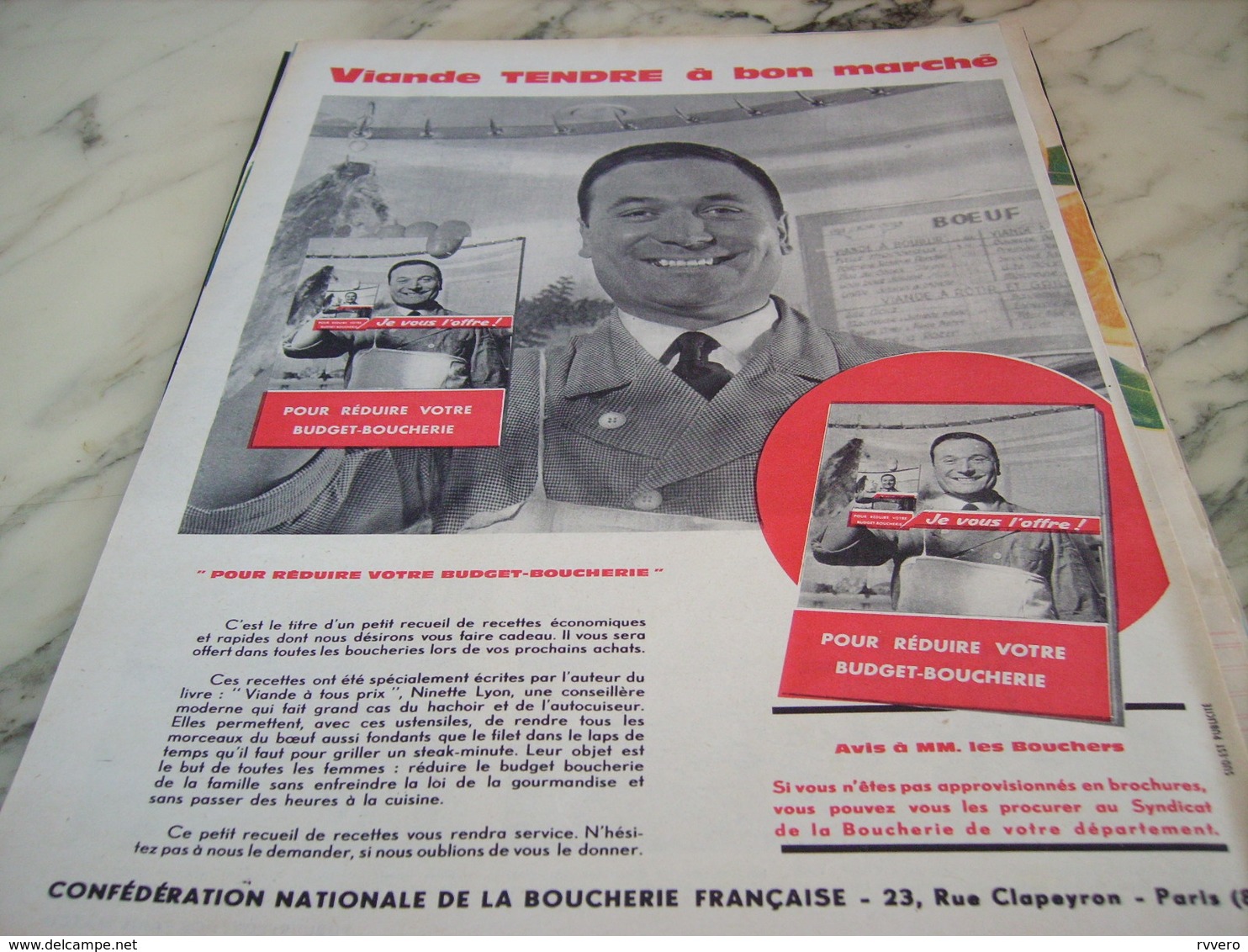 ANCIENNE PUBLICITE VIANDE TENDRE CONFEDERATION DE LA BOUCHERIE 1960 - Affiches