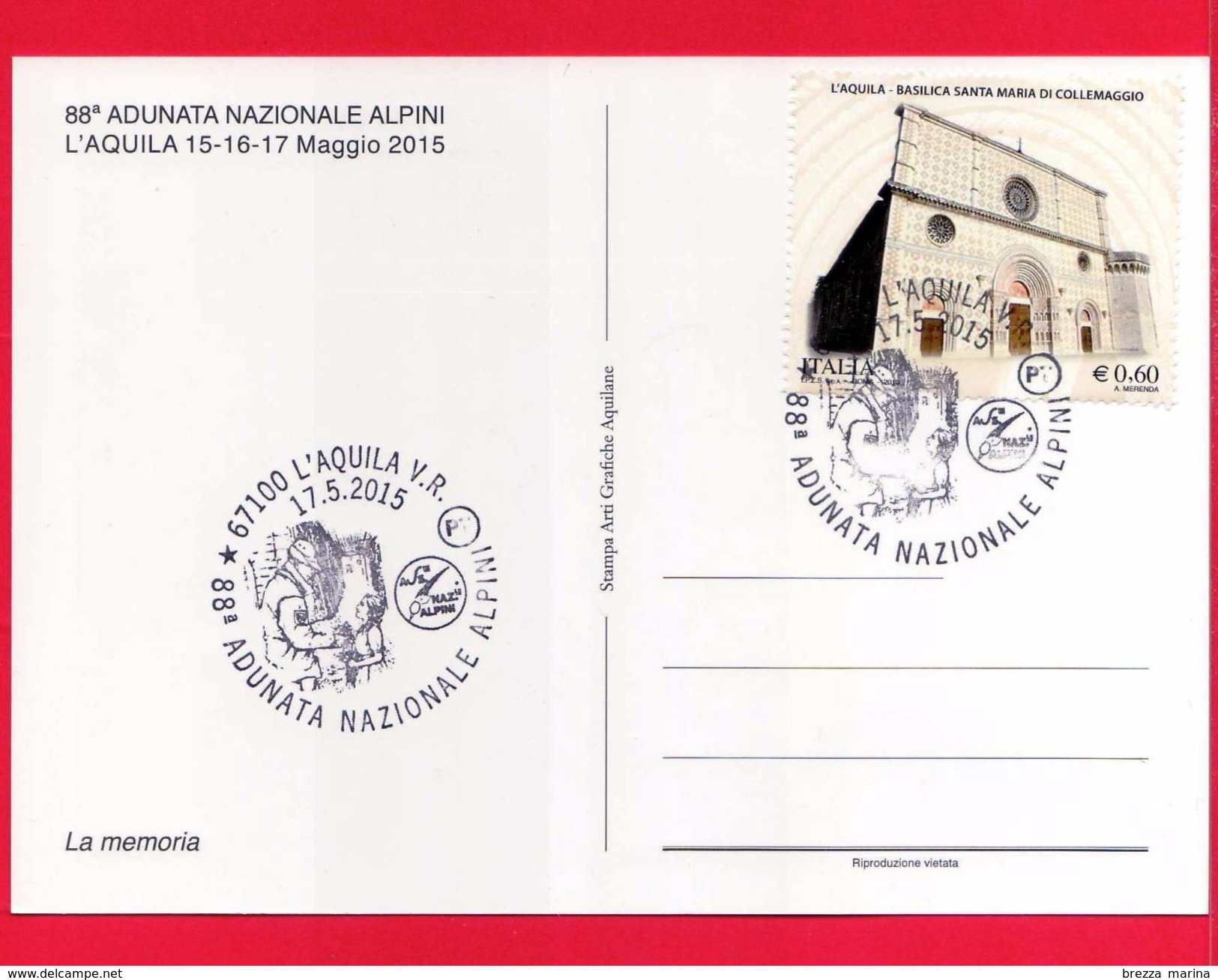 ITALIA - 2015 - Folder - ANA - 88 Adunata Nazionale Alpini - L'Aquila - Annullo 17-05-2015 - Cartolina - Ciondolo - Folder