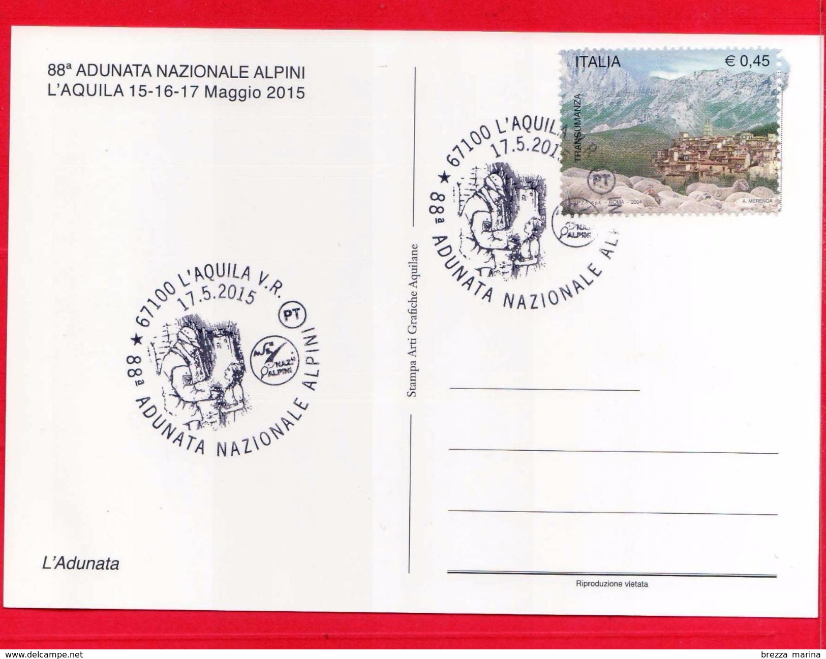 ITALIA - 2015 - Folder - ANA - 88 Adunata nazionale Alpini - L'Aquila - annullo 17-05-2015 - Cartolina - Ciondolo