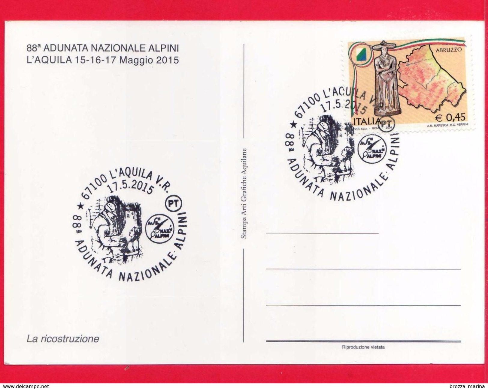 ITALIA - 2015 - Folder - ANA - 88 Adunata nazionale Alpini - L'Aquila - annullo 17-05-2015 - Cartolina - Ciondolo