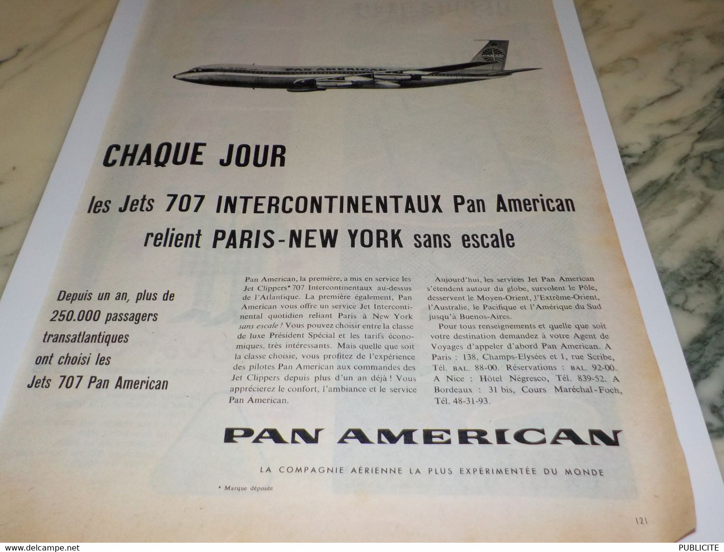 ANCIENNE PUBLICITE CHAQUE JOUR DES JETS 707  PAN AMERICAN 1960 - Publicités