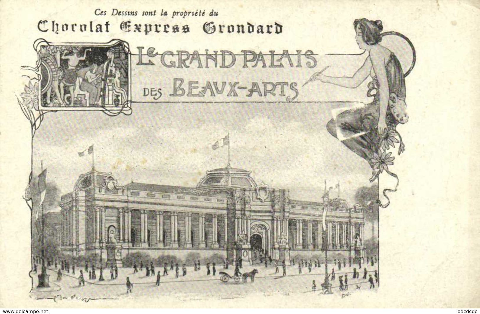 Illustrateur Style Art Nouveau Chocolat Express Grondard Le GRAND PALAIS Des BEAUX ARTS  RV - Publicidad