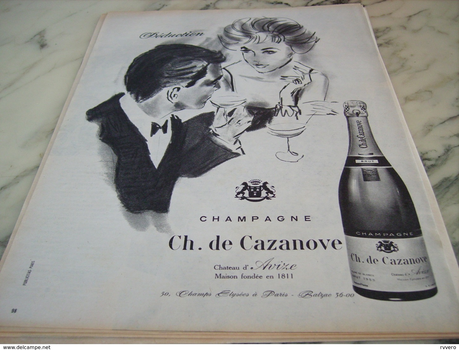 ANCIENNE PUBLICITE SEDUCTION LE CHAMPAGNE CH.DE CAZANOVE 1960 - Alcools