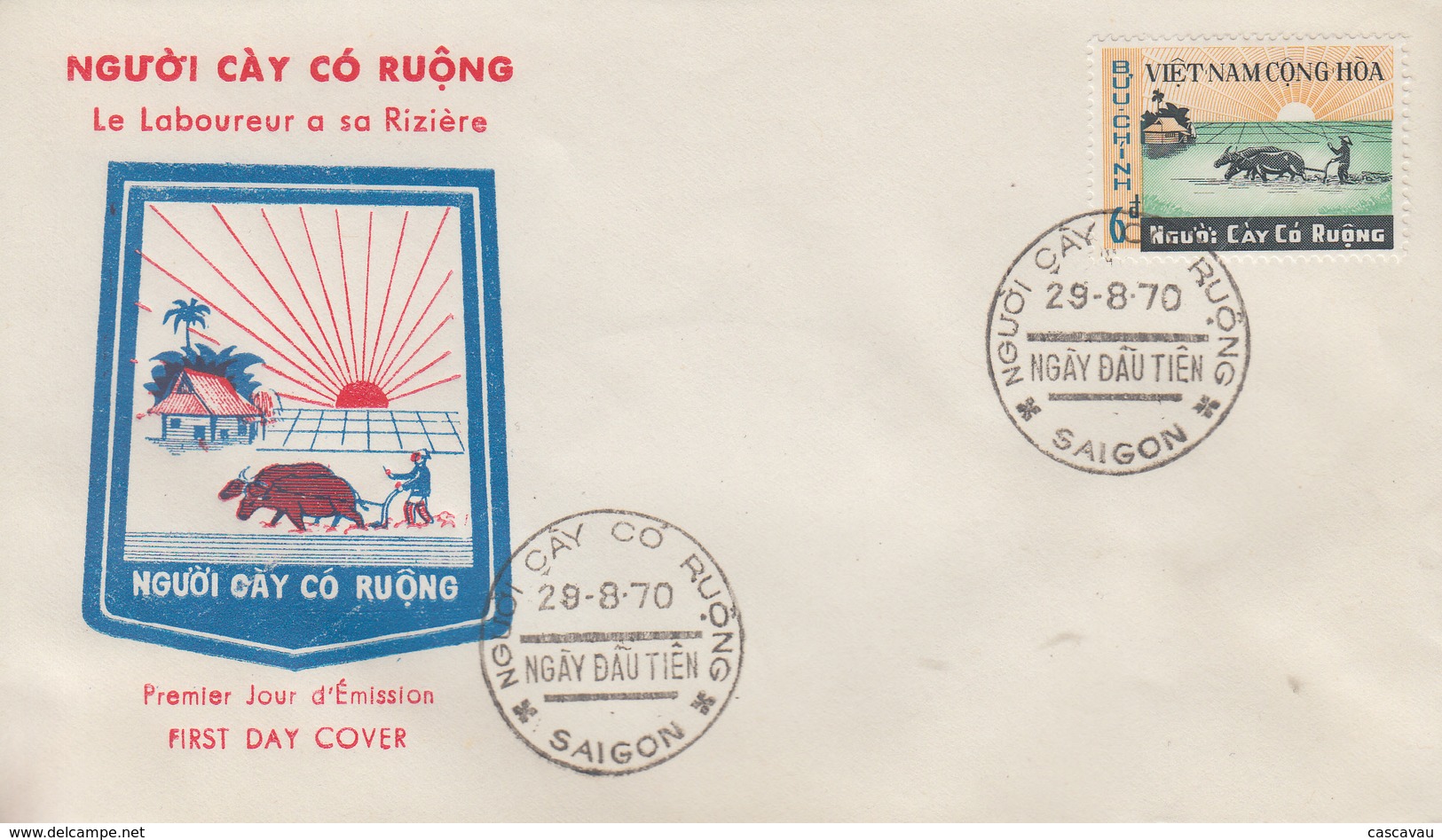 Enveloppe  FDC   1er  Jour   VIETNAM    Réforme  Agraire  :  Le  Laboureur  A  Sa   Riziére    1970 - Viêt-Nam