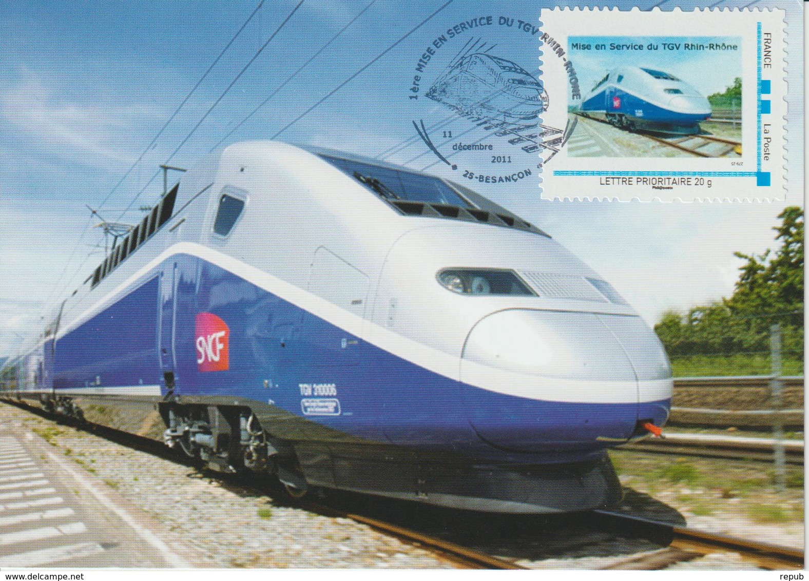 Besançon  TGV Rhin-Rhone 2011 Timbre Avec Oblitération Temporaire Carte - Altri & Non Classificati