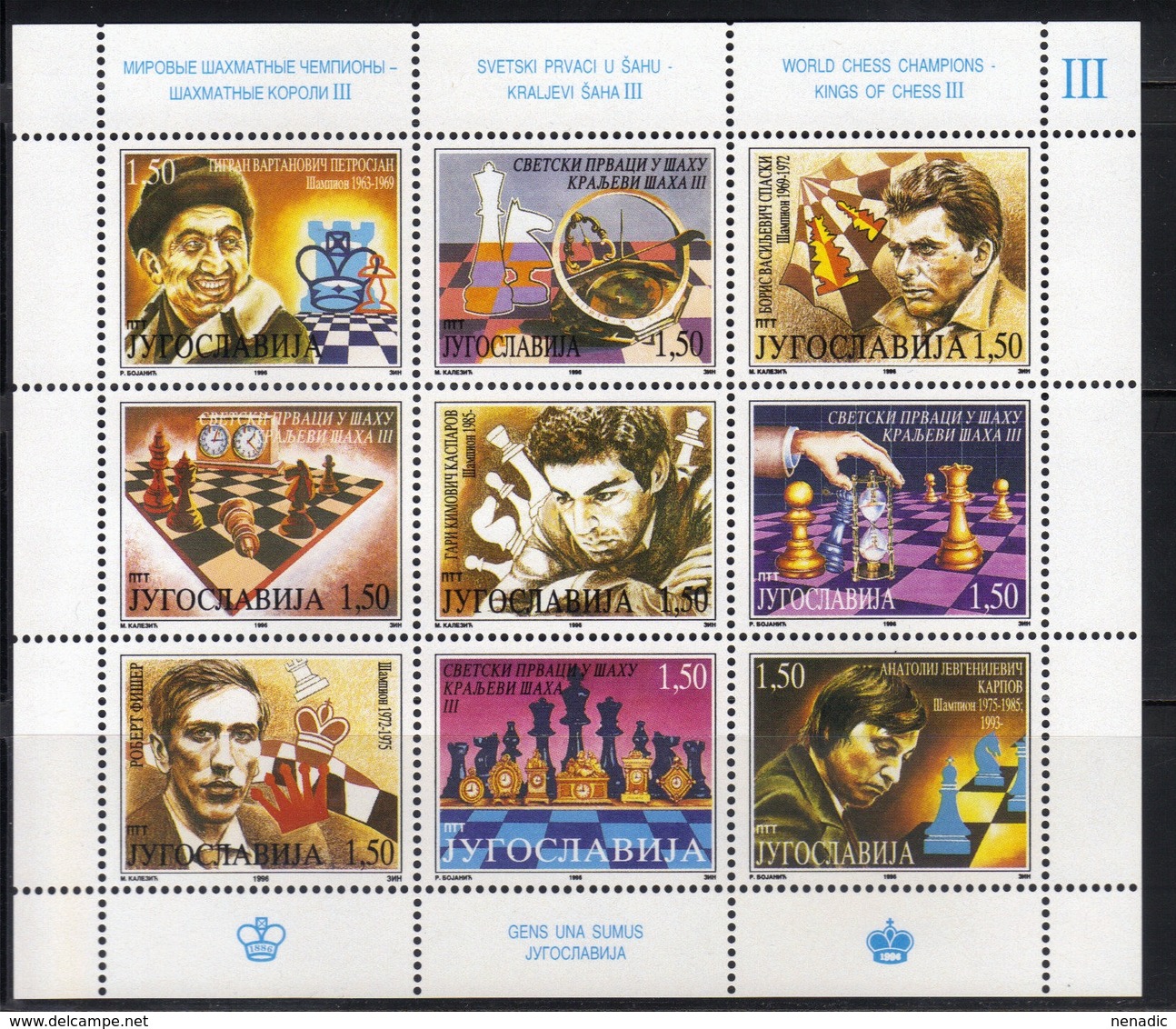 Yugoslavia,World Champions In Chess III 1996.,mini Sheet,MNH - Neufs