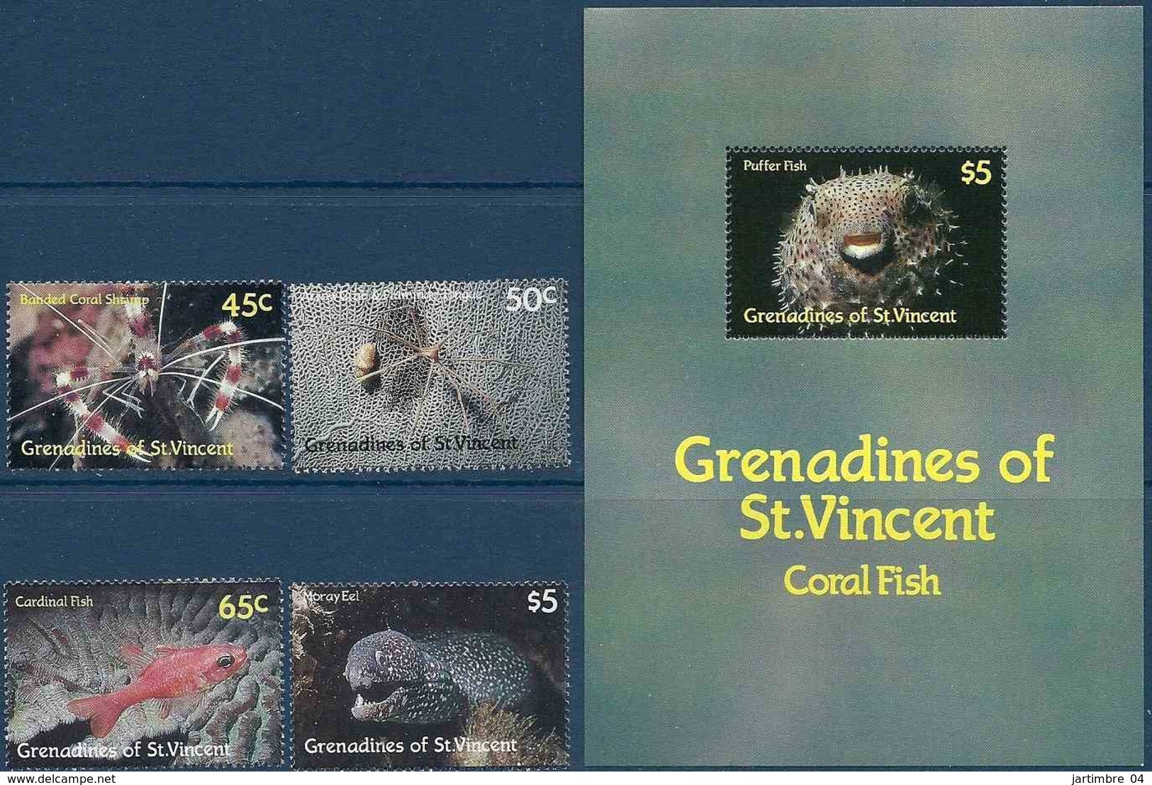 1988 SAINT-VINCENT GRENADINES 528-31+  BF 19  ** Faune Marine, Poissons - St.Vincent & Grenadines