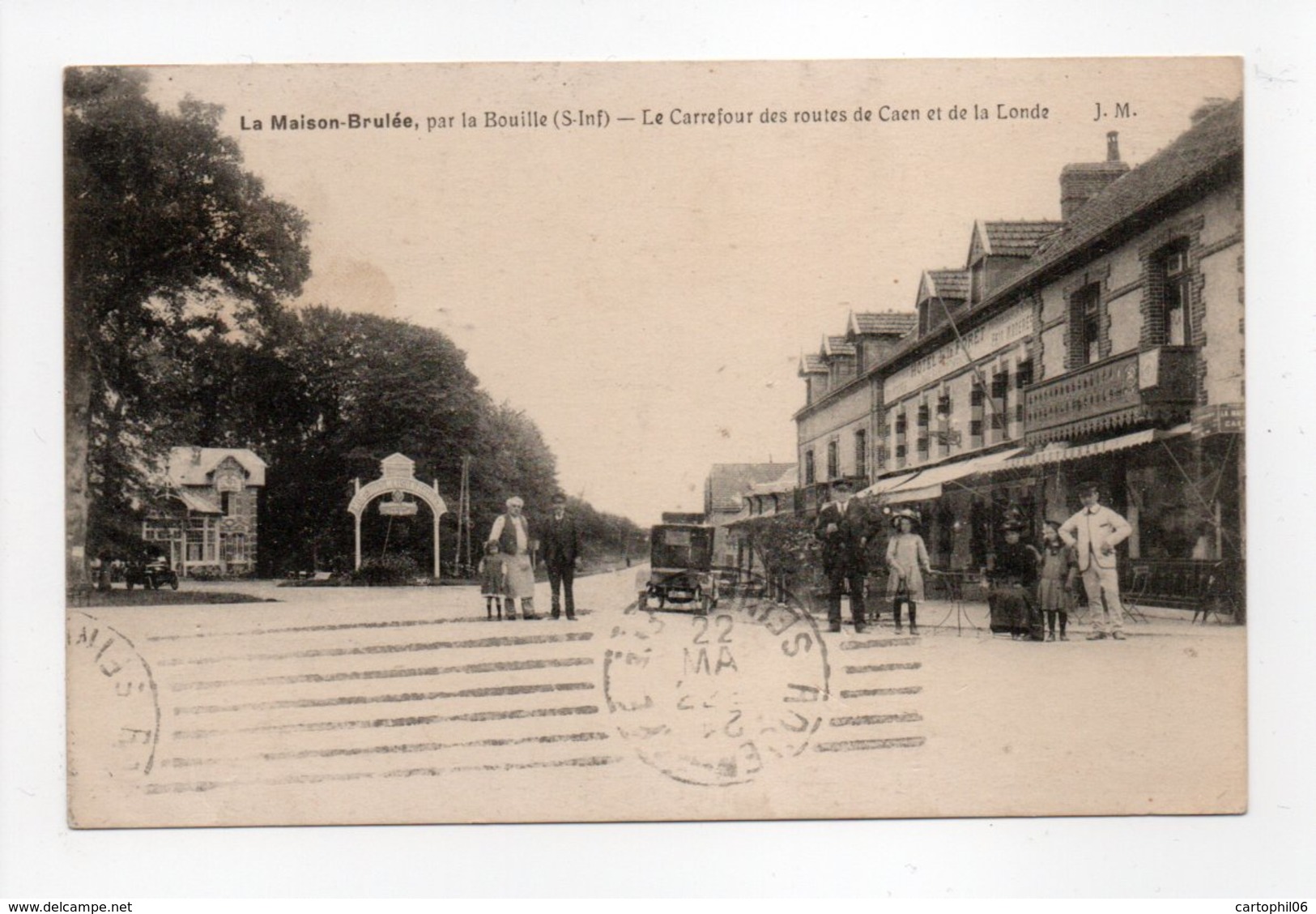 - CPA LA MAISON-BRULÉE, Par La Bouille (76) - Le Carrefour Des Routes De Caen Et De La Londe 1922 (HOTEL DE LA FORET) - - Autres & Non Classés