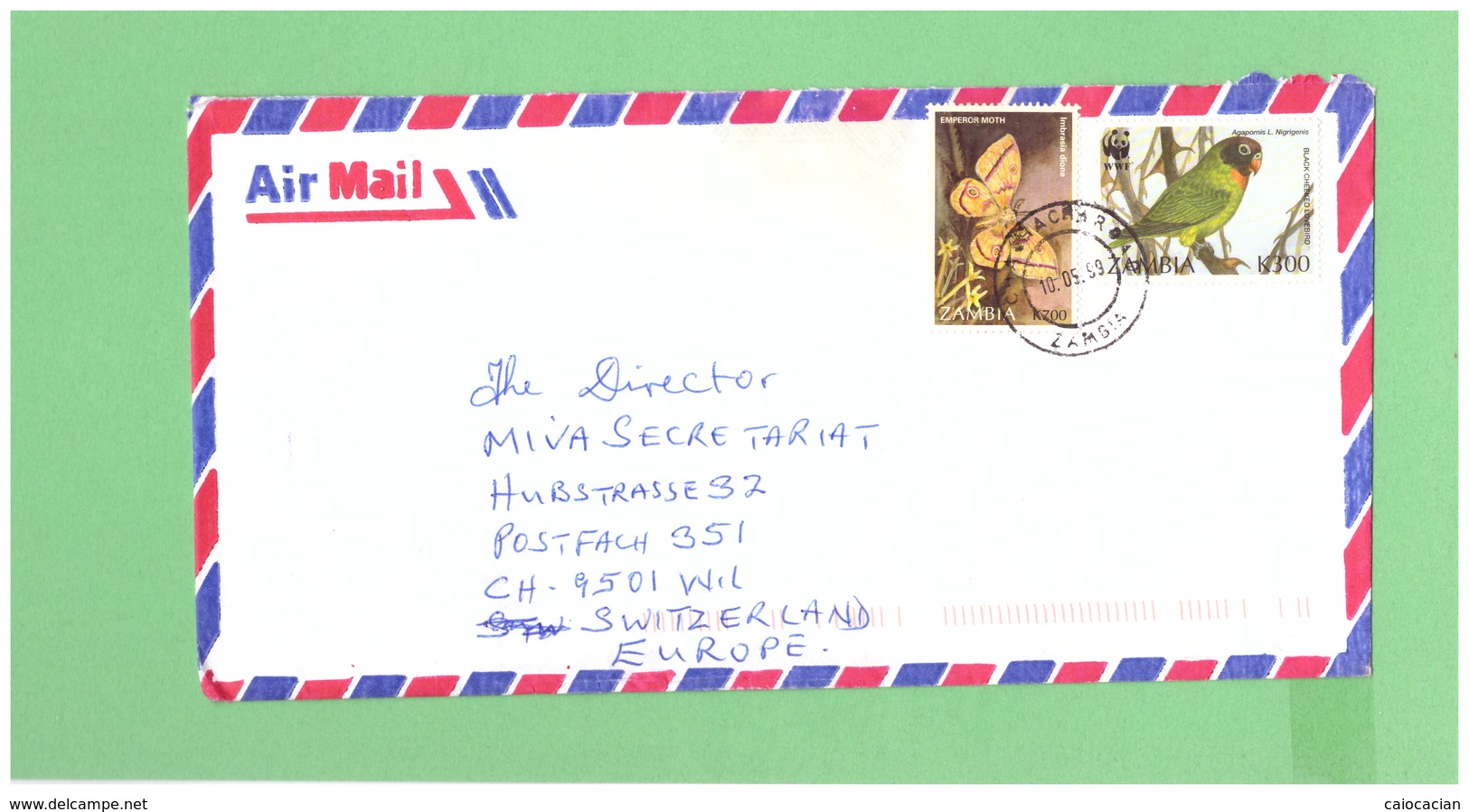 1999 ZAMBIA AIR MAIL COUVERT WITH 2 STAMPS TO SWISS - Zambia (1965-...)