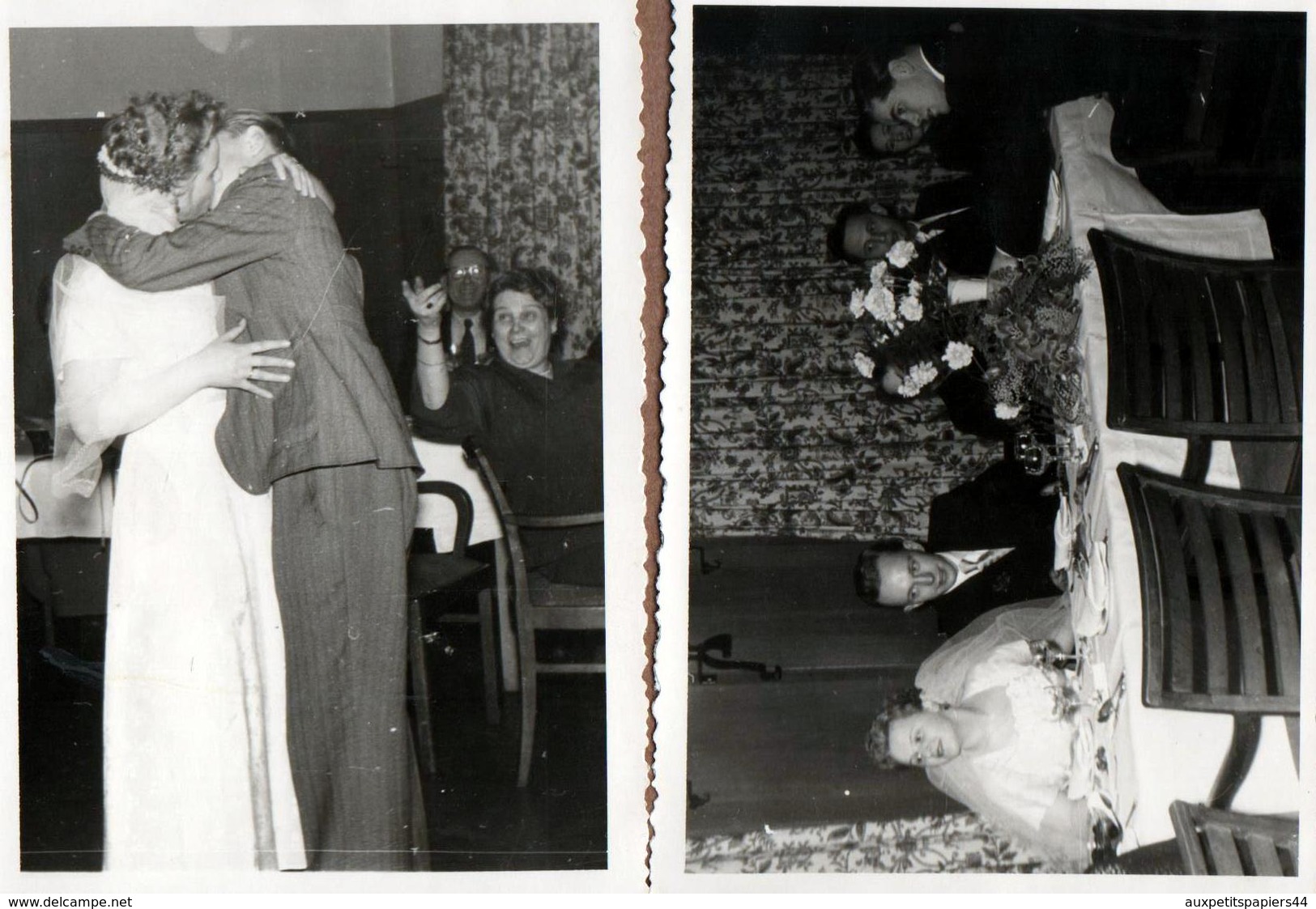 2 Photos Originales Mariage Et Euphorie Autour Du Baiser Langoureux Du Couple De Mariés Vers 1960/70 - Personnes Anonymes