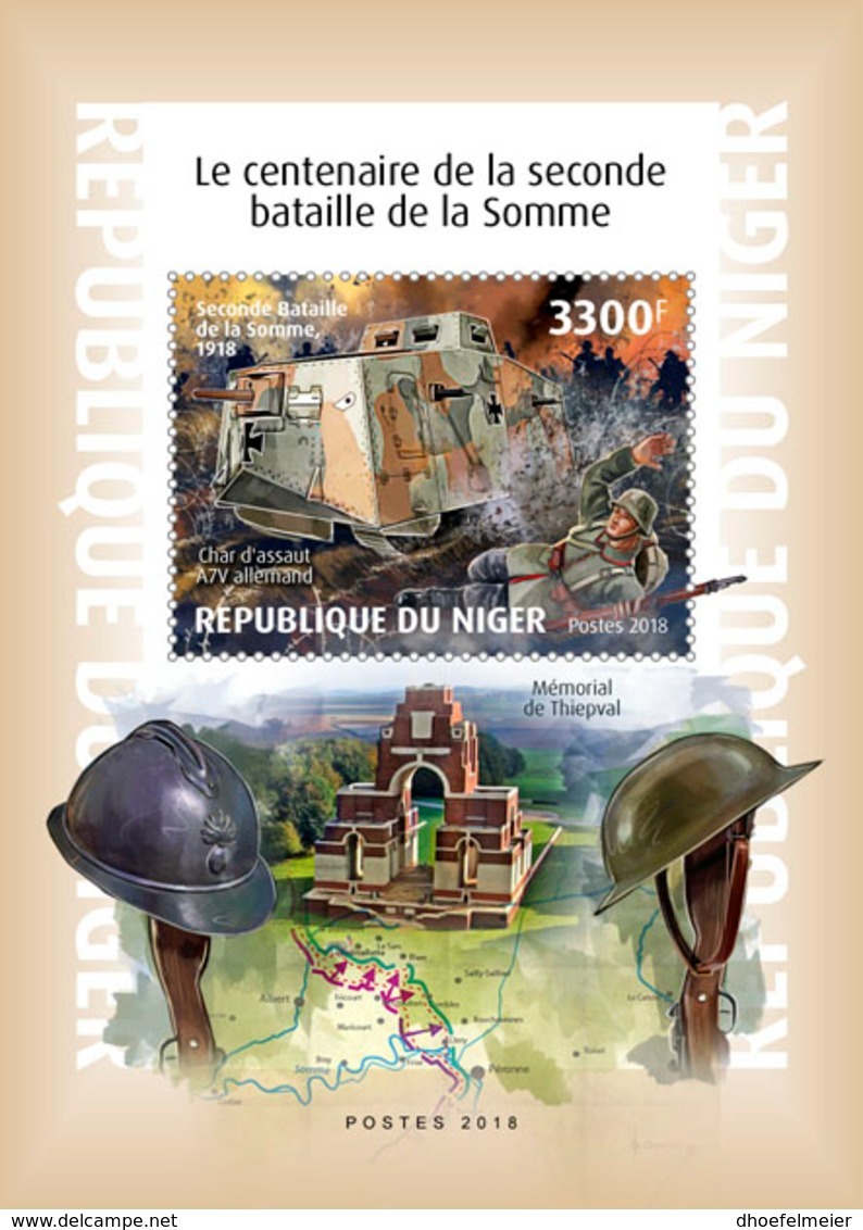 NIGER 2018 MNH Battle Of Somme Schlacht Bei Somme Bataille De La Somme WWI S/S - OFFICIAL ISSUE - DH1902 - Guerre Mondiale (Première)