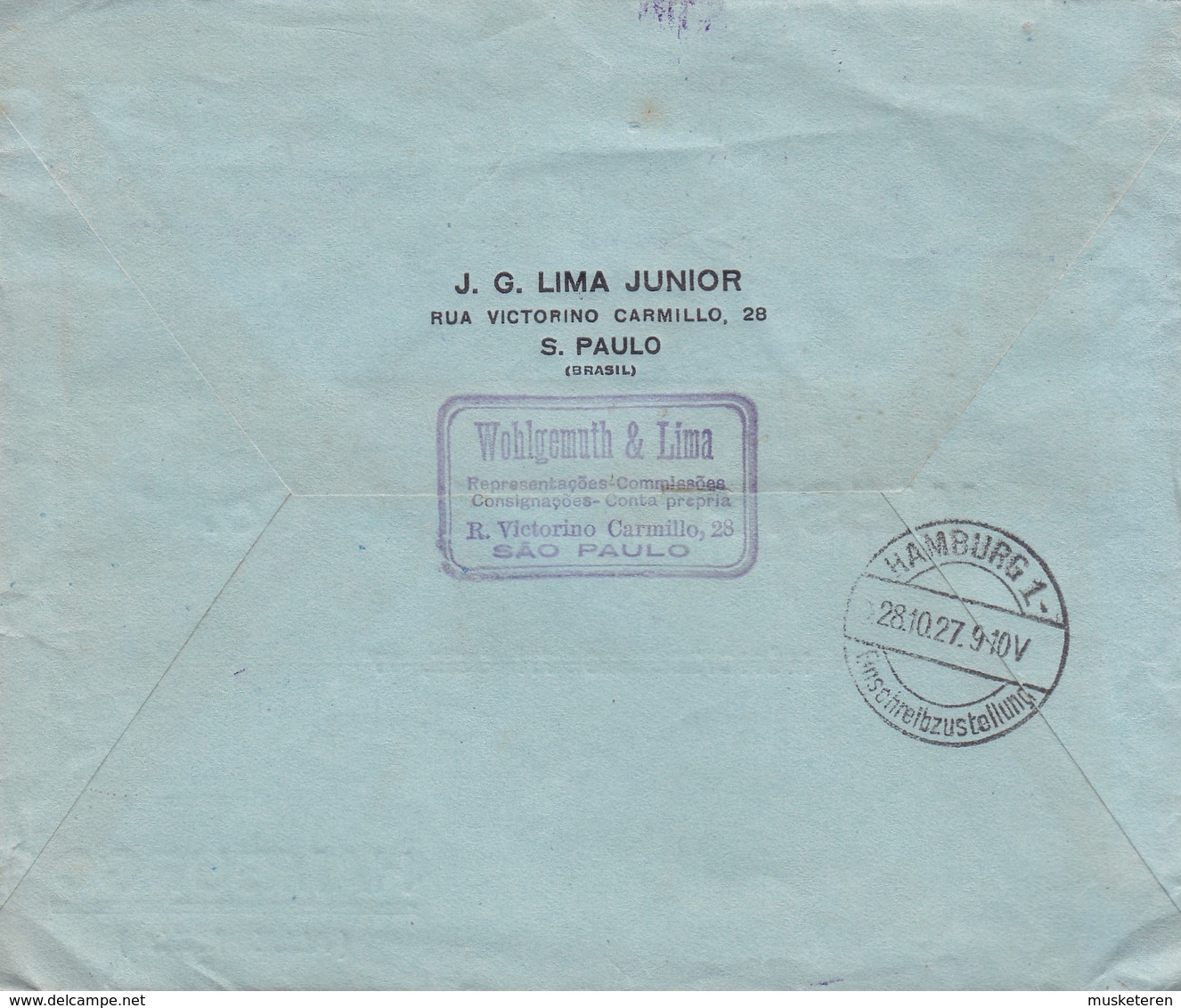 Brazil WOHLGEMUTH & LIMA Registered Registrada SAO PAULO 1927 Cover Letra HAMBURG Einschreibzustellung Arr. Cds. Germany - Cartas & Documentos