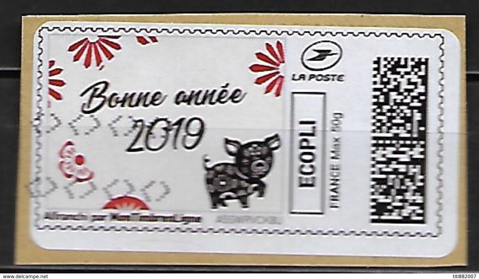 FRANCE   -     Vignette D' Affranchissement  Oblitéré.   Cochon  .   Bonne Année 2019 - 2010-... Vignettes Illustrées