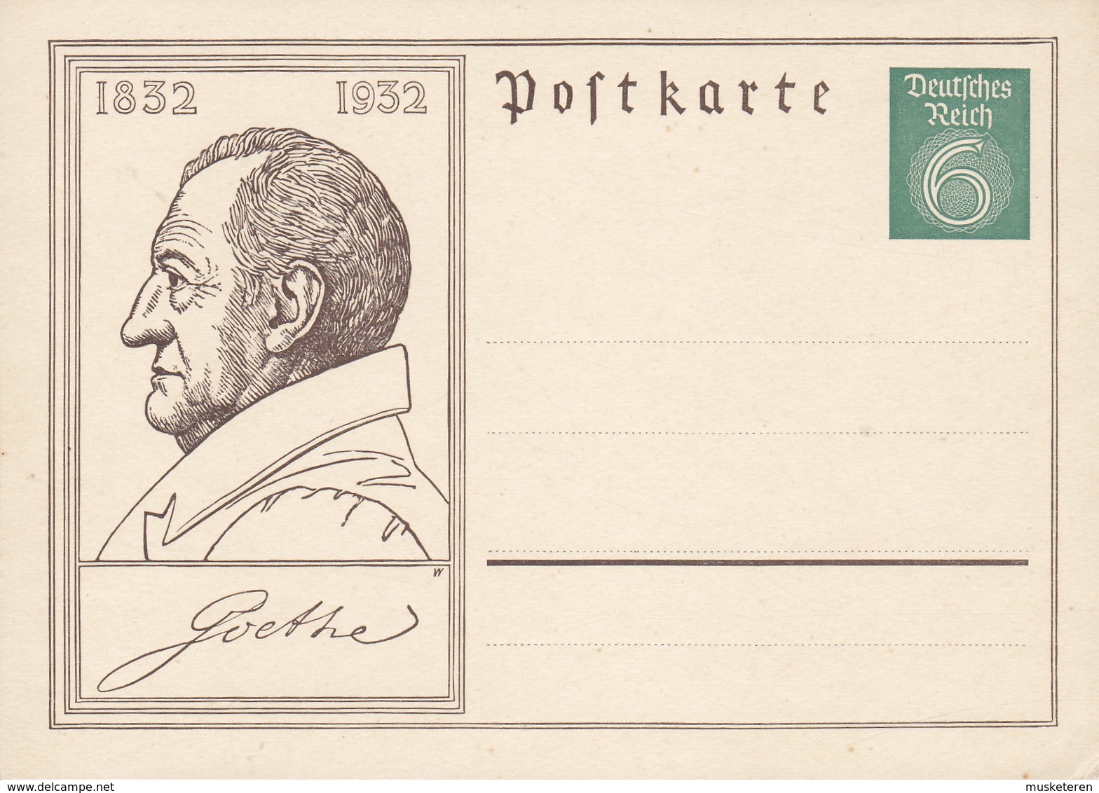 Deutsches Reich Postal Stationery Ganzsache Entier 6 Pf. Todestag Goethes (Unused) - Briefkaarten