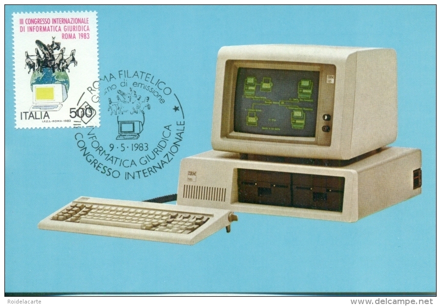CM-Carte Maximum Card # 1983-Italie # Sciences- Télécommunications - Téléphonie - Terminal D&acute;ordinateur , Computer - Télécom