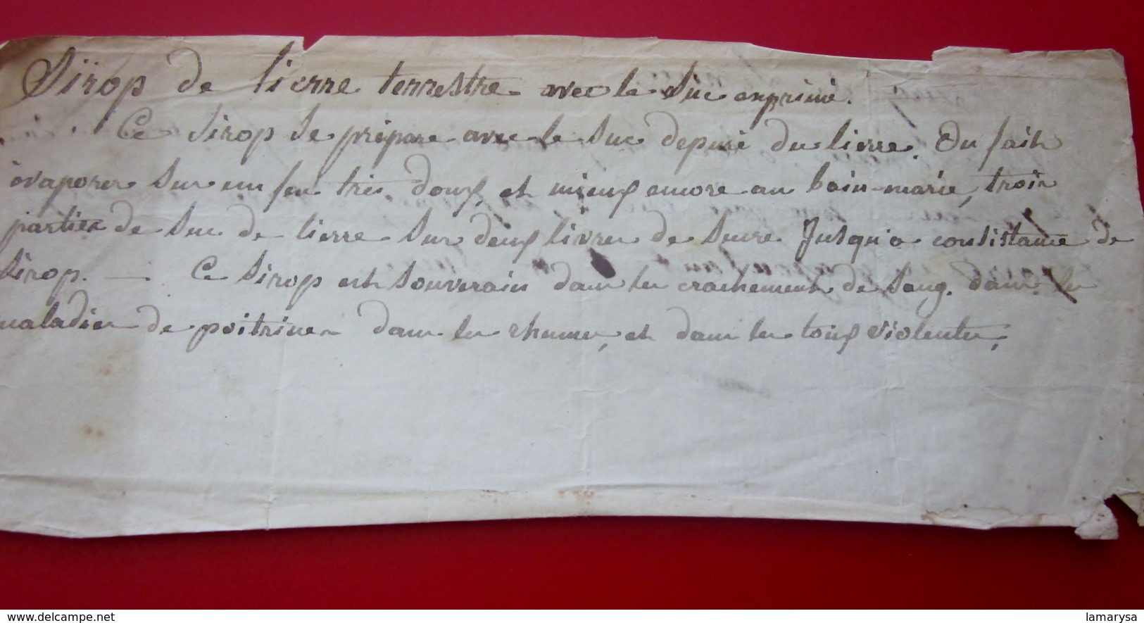 AV 1834 Ordonnance Recette Document Médical Manuscrit-Médecine-Pharmacie-Maladie-Remède Miracle-Médicament-Soin-Guérison - Manuscrits