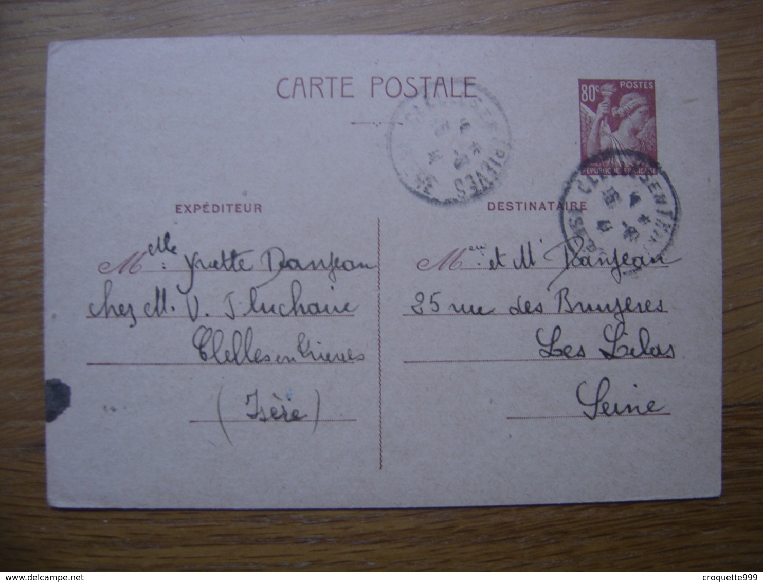 WWII Aout 1941 Correspondance DANJEAN Cachet Clelles En Trièves - Guerre 1939-45