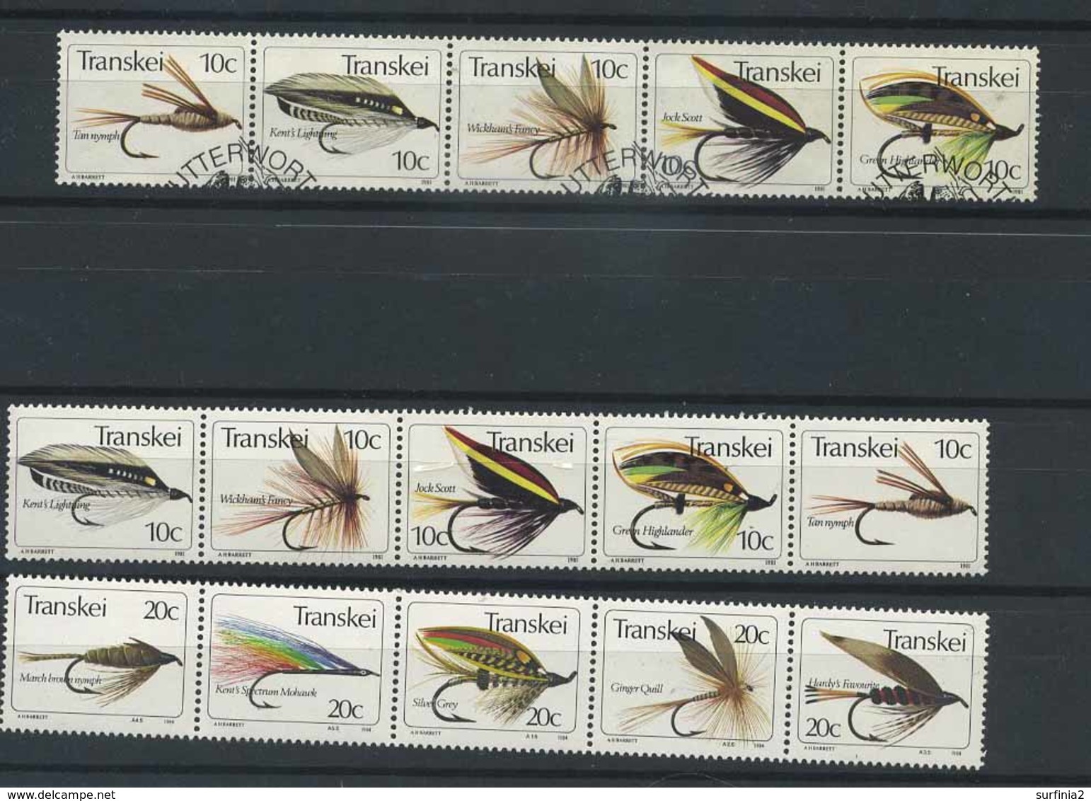 STAMPS - TRANSKEI - 5 X STRIPS OF FISHING UMM/FINE USED - Transkei