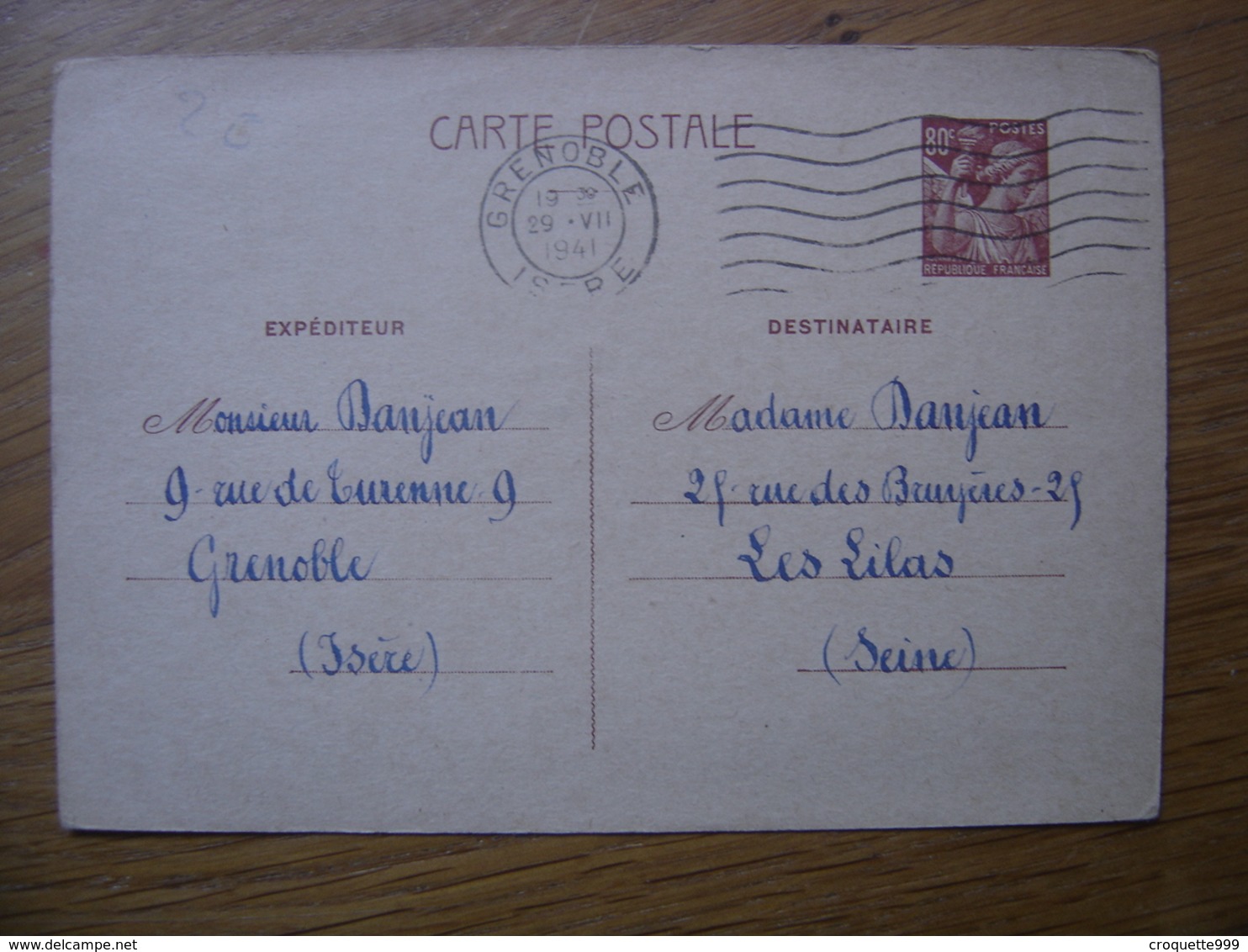 WWII Juillet 1941 Correspondance DANJEAN Cachet Grenoble - Weltkrieg 1939-45