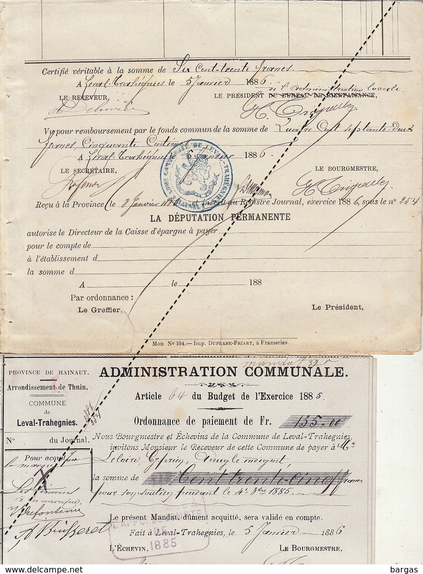 1885 Leval Trahegnies - Binche Liste Asile D'aliénés à Mons Avant Pottiaux Domicile De Secours - Documents Historiques