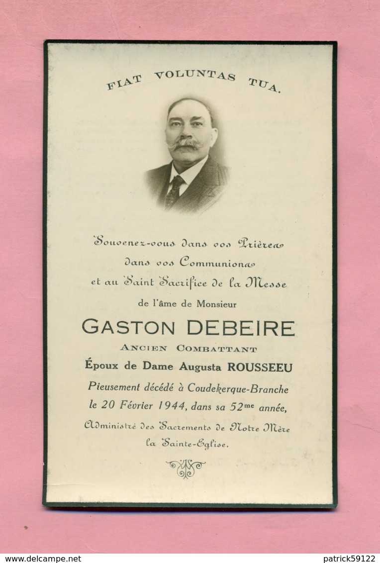 GENEALOGIE / BULLETIN / AVIS DE DECES : 1944 - COUDEKERQUE BRANCHE Prés DUNKERQUE - GASTON DEBEIRE - Décès