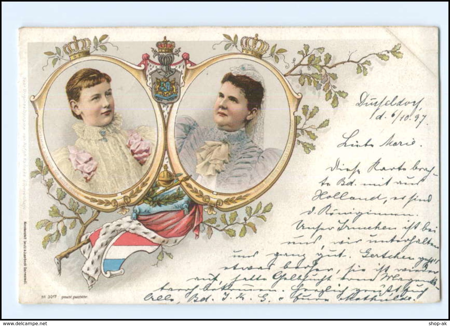 U5000/ Königin Wilhelmine Und Emma Von Niederlande Litho AK 1897 - Königshäuser