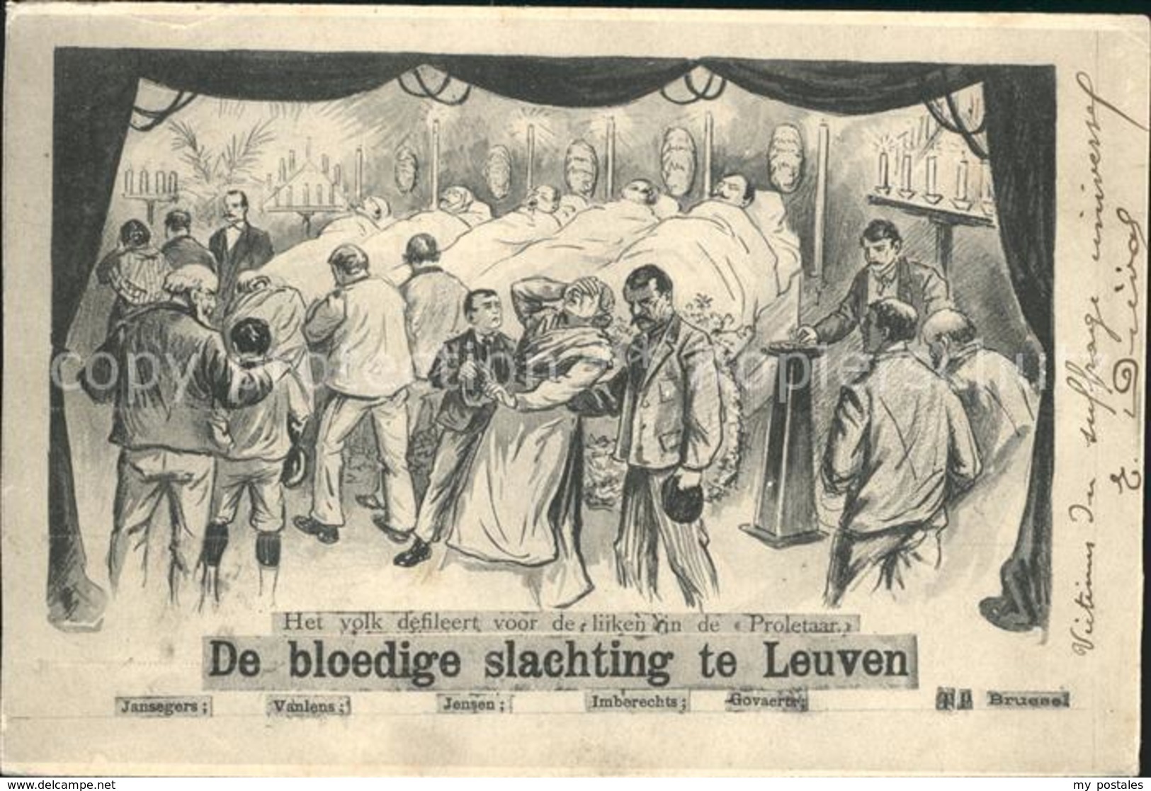 41991266 Leuven De Bloedige Slachting Zeichnung Kuenstlerkarte Leuven - Andere & Zonder Classificatie