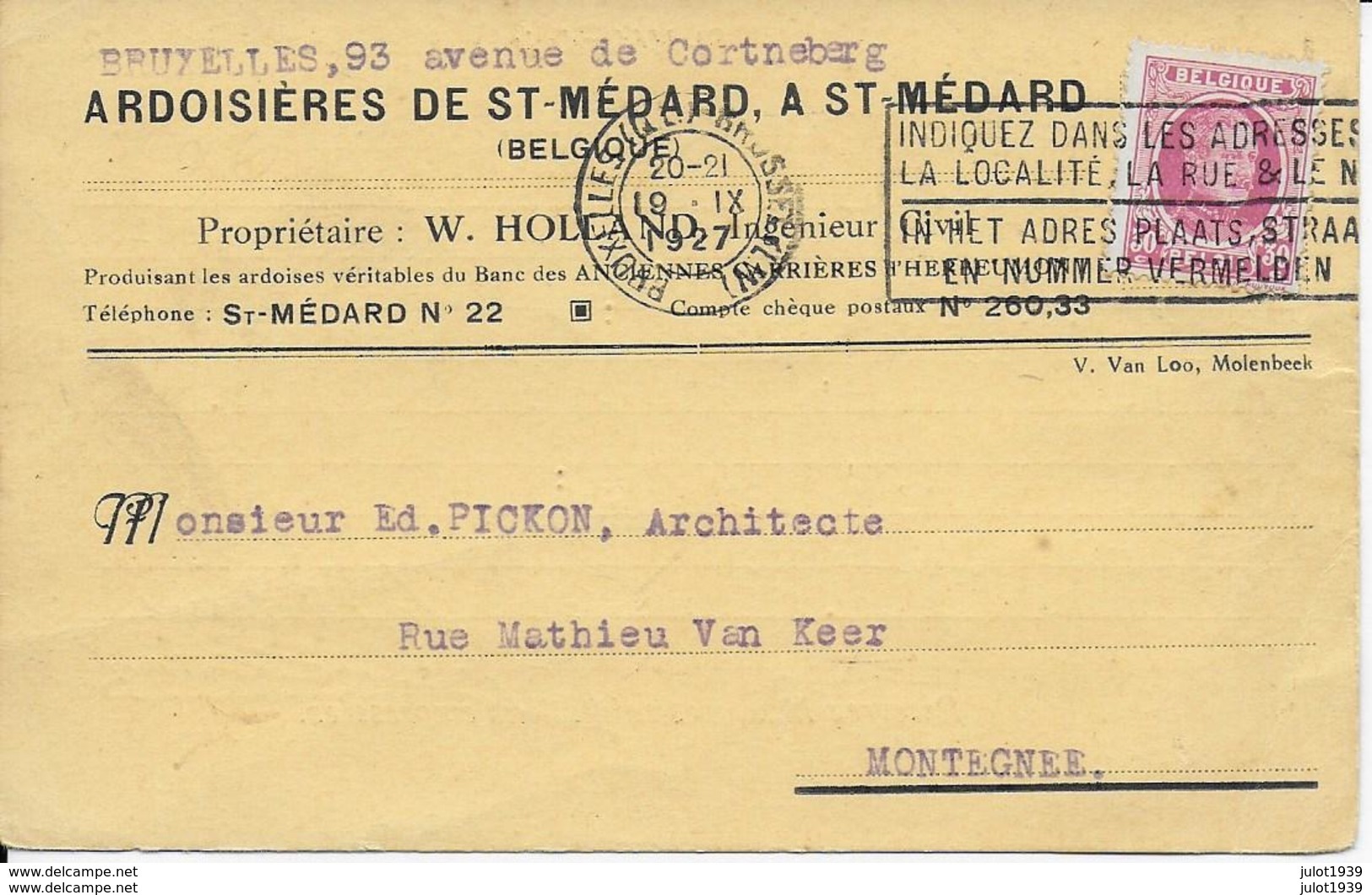 ARDOISIERES De SAINT - MEDARD ..-- HERBEUMONT . 1927 Vers MONTEGNEE . Voir Verso . - Herbeumont