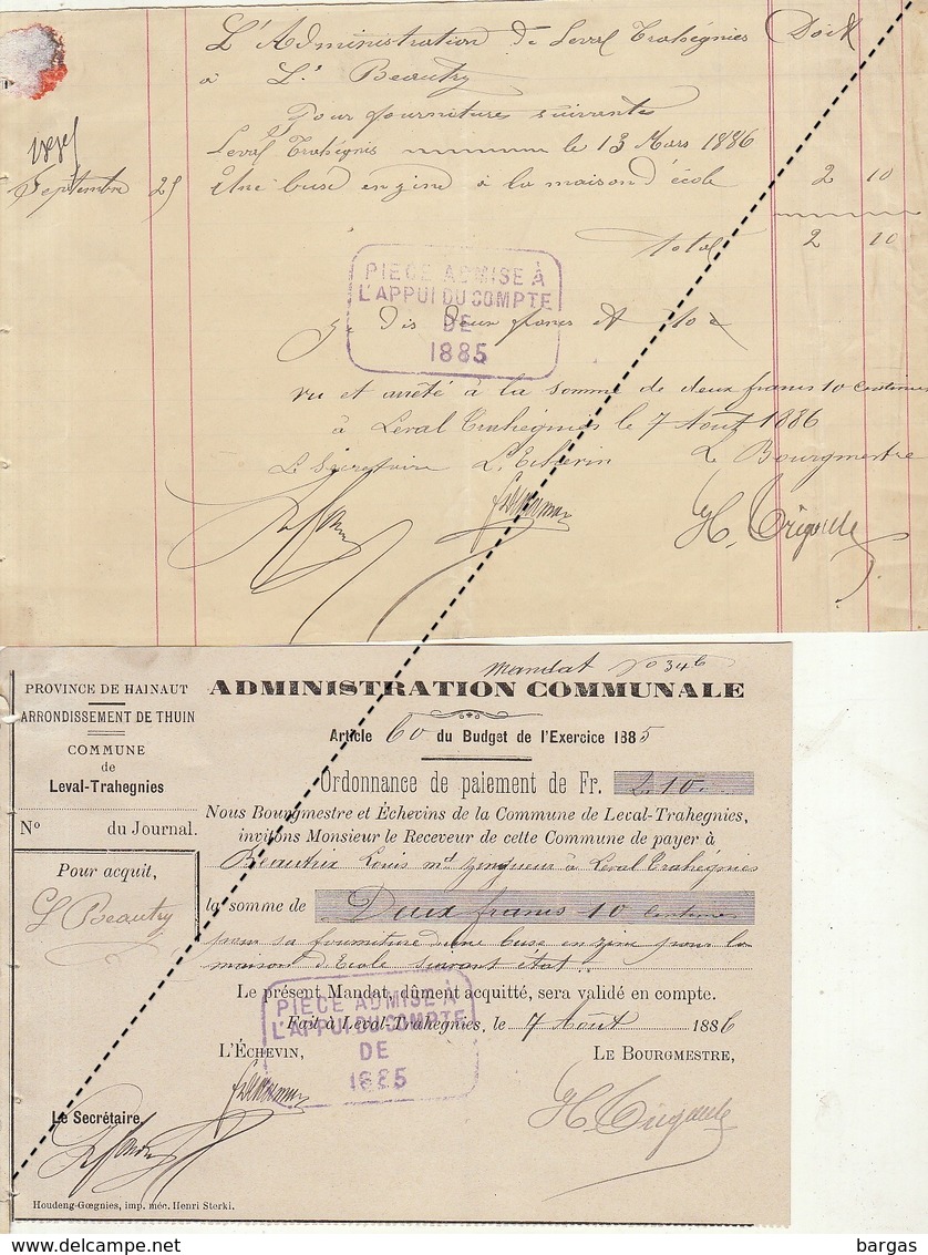 1885 Leval Trahegnies - Binche état De Compte Pour Beautry Zingueur Maison D'école - Documents Historiques