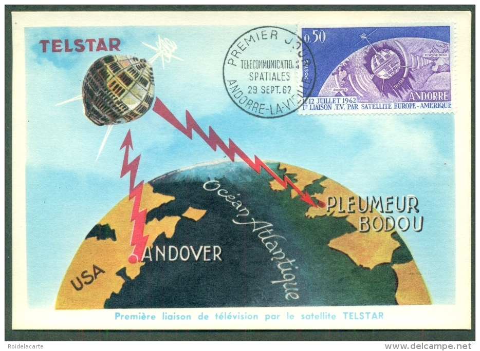 CM-Carte Maximum Card # 1962-Andorre # Sciences-Télécommunications Spatiales- Satellite Television  TELSTAR - Telecom