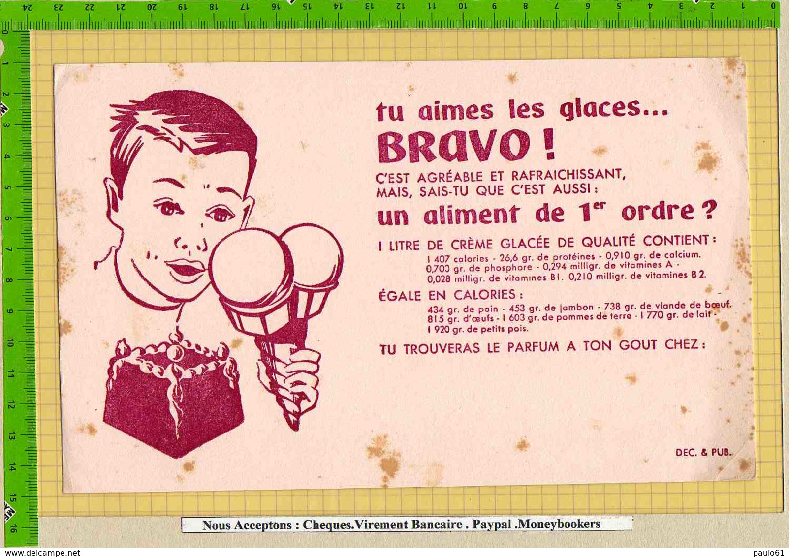 2   BUVARDS : Tu Aimes Les Glaces BRAVO - Sucreries & Gâteaux